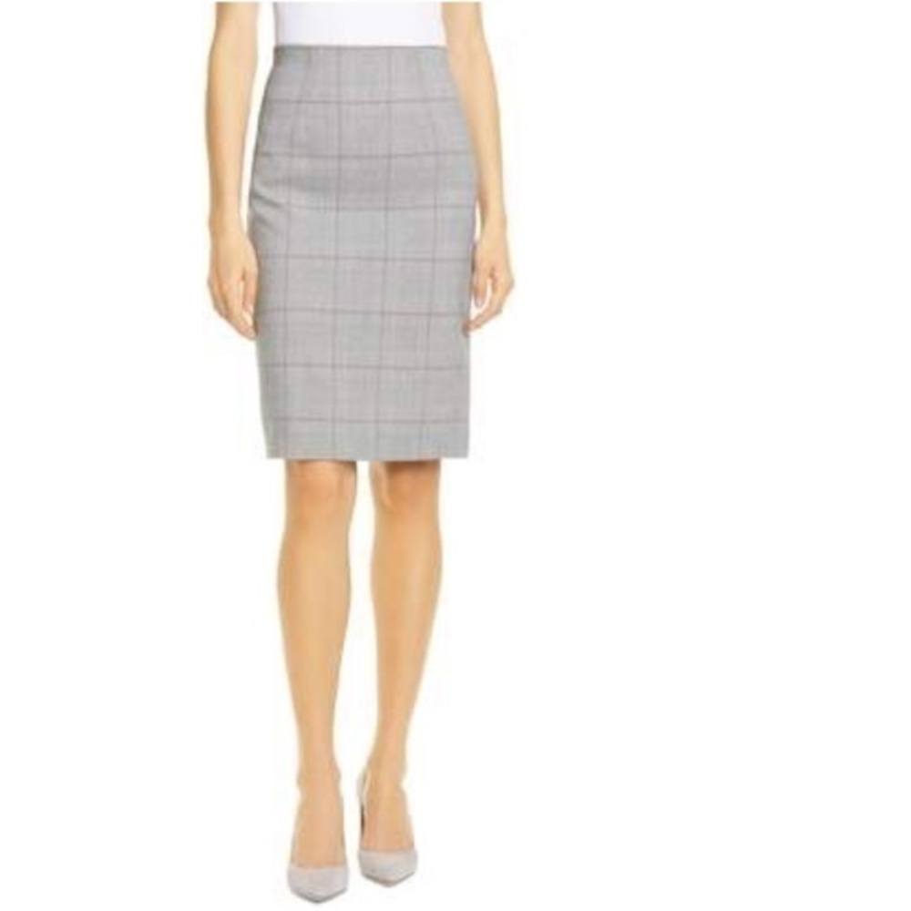 REBECCA TAYLOR Minimalist career office neutral plaid patterned pencil skirt 2